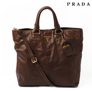 Prada Tote Shoulder Bag Calf Leather NOCCIOLO Brown Strap